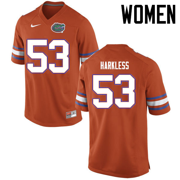 Women Florida Gators #53 Kavaris Harkless College Football Jerseys Sale-Orange - Click Image to Close